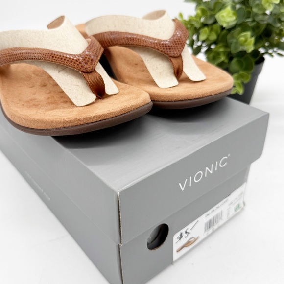 Vionic Dillon Women's Toe-Post Supportive Sandal Size 7 Snake Embossed Leather - Picture 1 of 11